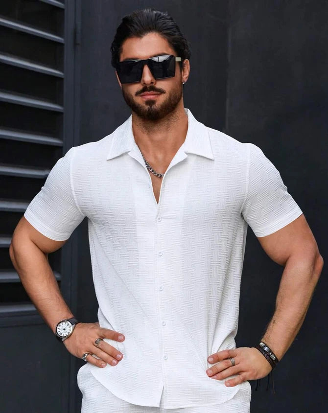 BIXU ENTERPRISE Men Self Design Casual White Shirt